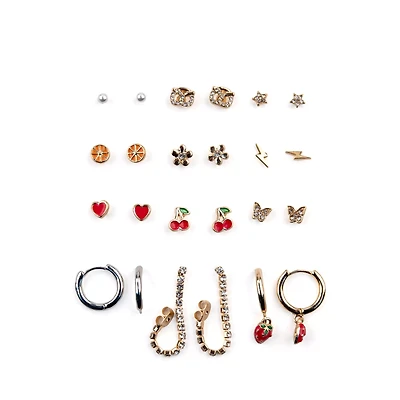 Multi-Pack Summer Fruits Stud and Hoop Earrings - 12 Pair