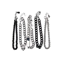 Multi-Pack Black and Silvertone Curb Chain Bracelets - 5 Pack