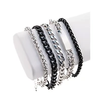 Multi-Pack Black and Silvertone Curb Chain Bracelets - 5 Pack