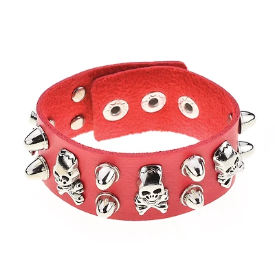 Red Studded Skull Cuff Bracelet