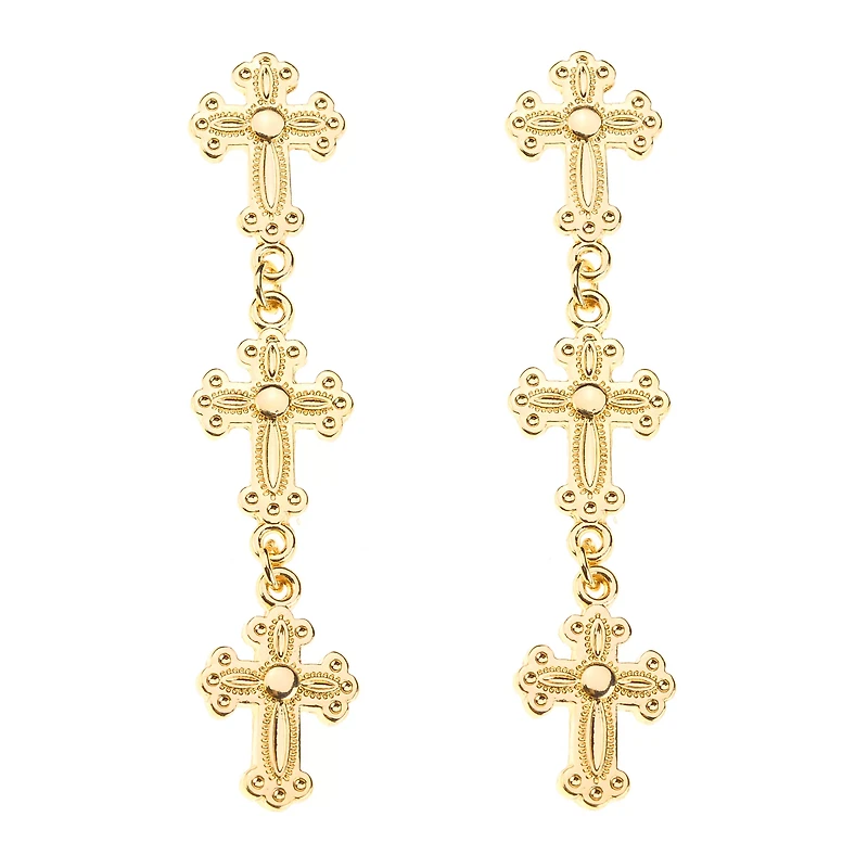 Gold Cross Dangle Earrings