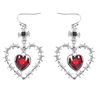 Barbed Wire Heart and Cross Dangle Earrings