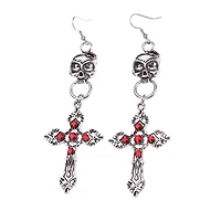 Red Skull and Cross Dangle Earrings