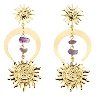 Gold and Amethyst-Effect Celestial Dangle Earrings