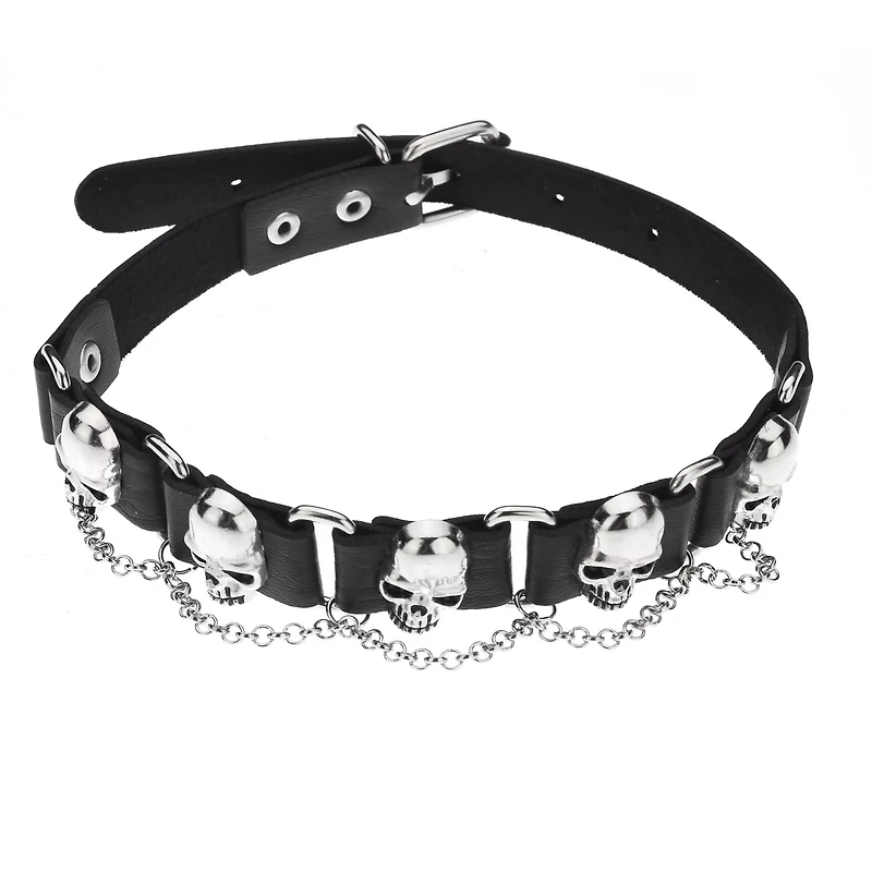 Studded Skull Chain Choker Necklace