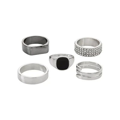 Multi-Pack Black Signet Ring Set - 5 Pack