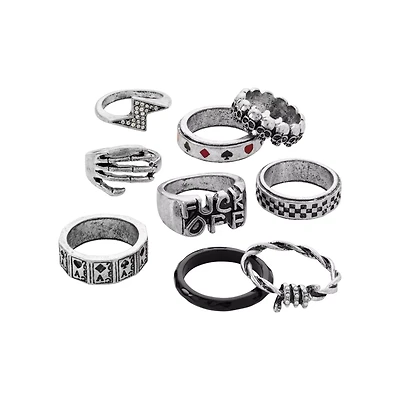 Multi-Pack Gothic Playing Card Statement Rings - 9 Pack