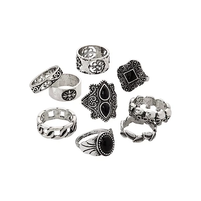 Multi-Pack Silvertone Gothic Rings - 9 Pack