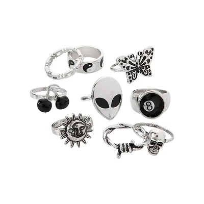 Multi-Pack Silvertone Statement Rings - 7 Pack