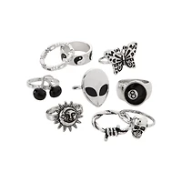 Multi-Pack Silvertone Statement Rings - 7 Pack