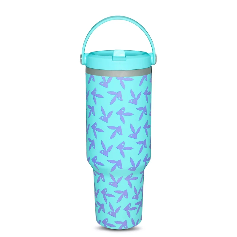 Blue and Purple Playboy Bunny Print Tumbler with Straw - 40 oz.