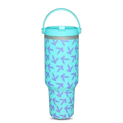 Blue and Purple Playboy Bunny Print Tumbler with Straw - 40 oz.