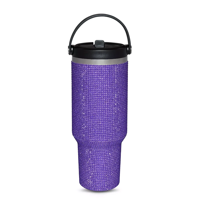 Purple Rhinestone Top Handle Travel Tumbler - 40 oz.
