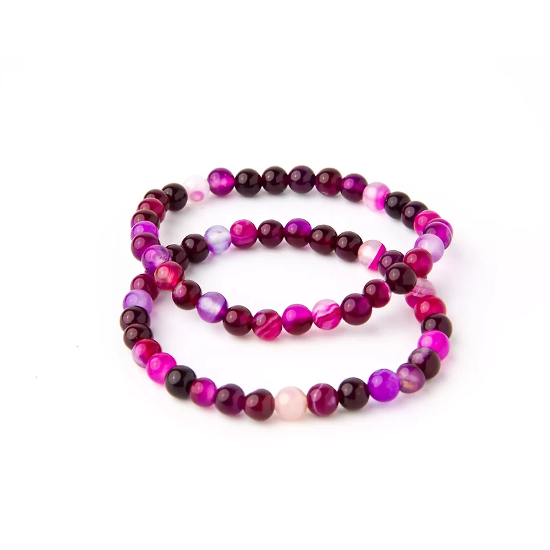 Multi-Pack Pink Agate Bead Bracelets - 2 Pack