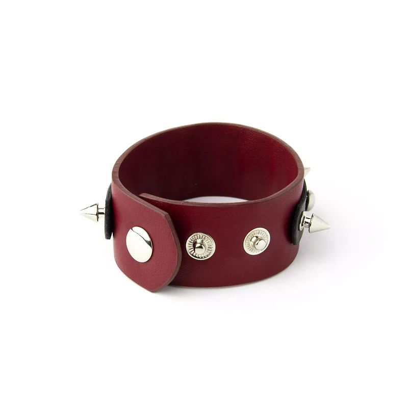 Maroon Leather Spiked Cuff Bracelet