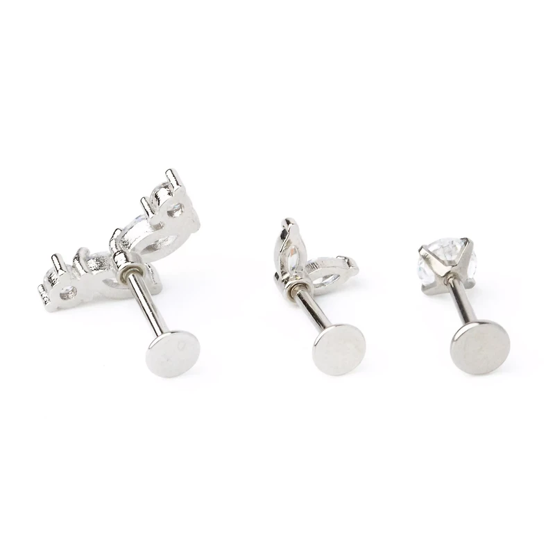 Multi-Pack CZ Marquis Cut Cartilage Earrings 3 Pack - 18 Gauge