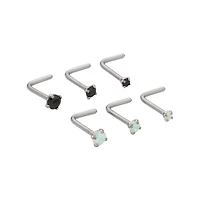 Multi-Pack Prong Black CZ L-Bend Nose Rings 6 Pack - 20 Gauge