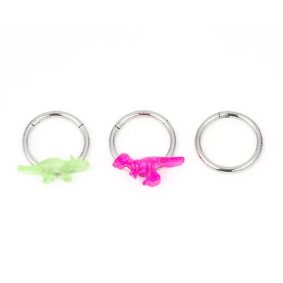 Multi-Pack Dinosaur Hinged Septum Rings 3 Pack - 16 Gauge