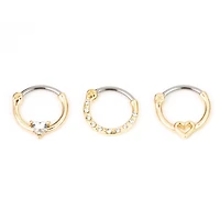 Multi-Pack Goldtone CZ Heart Hinged Septum Rings 3 Pack - 16 Gauge