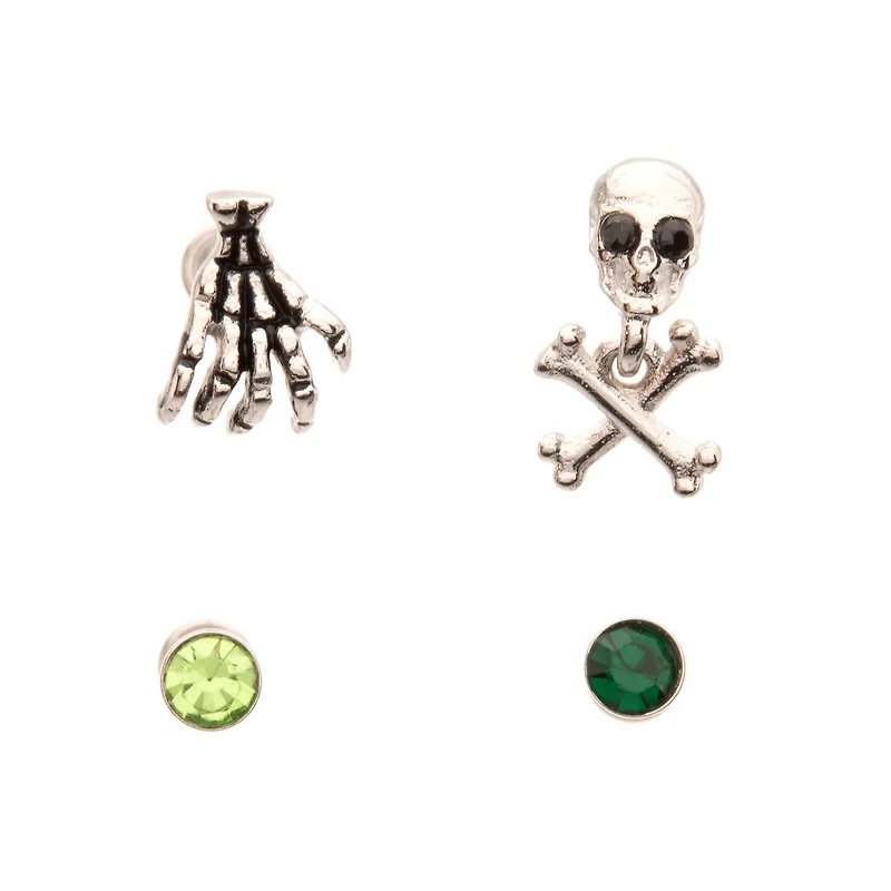 Multi-Pack CZ Green Skull Cartilage Earrings 4 Pack - 18 Gauge