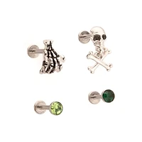 Multi-Pack CZ Green Skull Cartilage Earrings 4 Pack - 18 Gauge