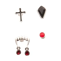 Multi-Pack CZ Red and Black Fangs Cross Cartilage Earrings 4 Pack - 18 Gauge