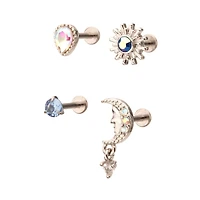 Multi-Pack CZ Sun Moon Cartilage Earrings 4 Pack - 18 Gauge