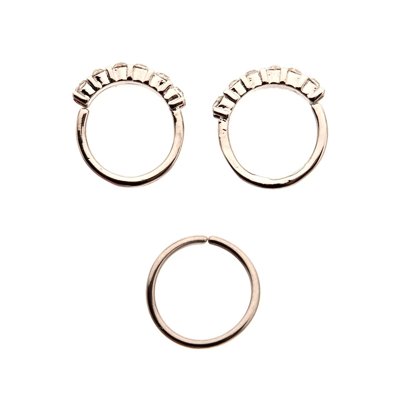 Multi-Pack CZ Hoop Nose Rings 3 Pack - 20 Gauge