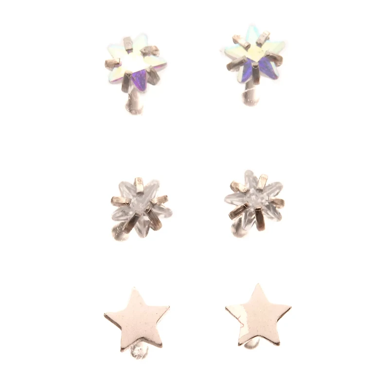 Multi-Pack Silver and Crystal Star Nose Pins 6 Pack - 20 Gauge