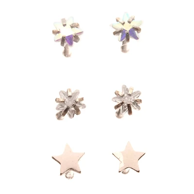 Multi-Pack Silver and Crystal Star Nose Pins 6 Pack - 20 Gauge