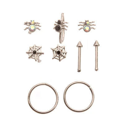 Multi-Pack CZ Spiderweb Nose Pins and Hoop 9 Pack - 20 Gauge