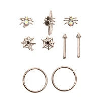 Multi-Pack CZ Spiderweb Nose Pins and Hoop 9 Pack - 20 Gauge