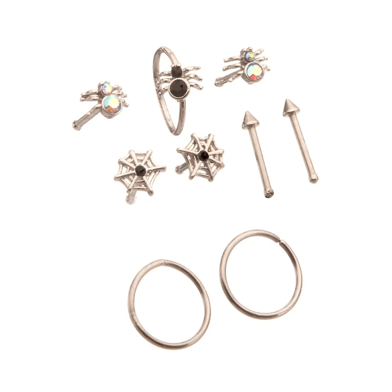 Multi-Pack CZ Spiderweb Nose Pins and Hoop 9 Pack - 20 Gauge