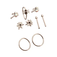 Multi-Pack CZ Spiderweb Nose Pins and Hoop 9 Pack - 20 Gauge