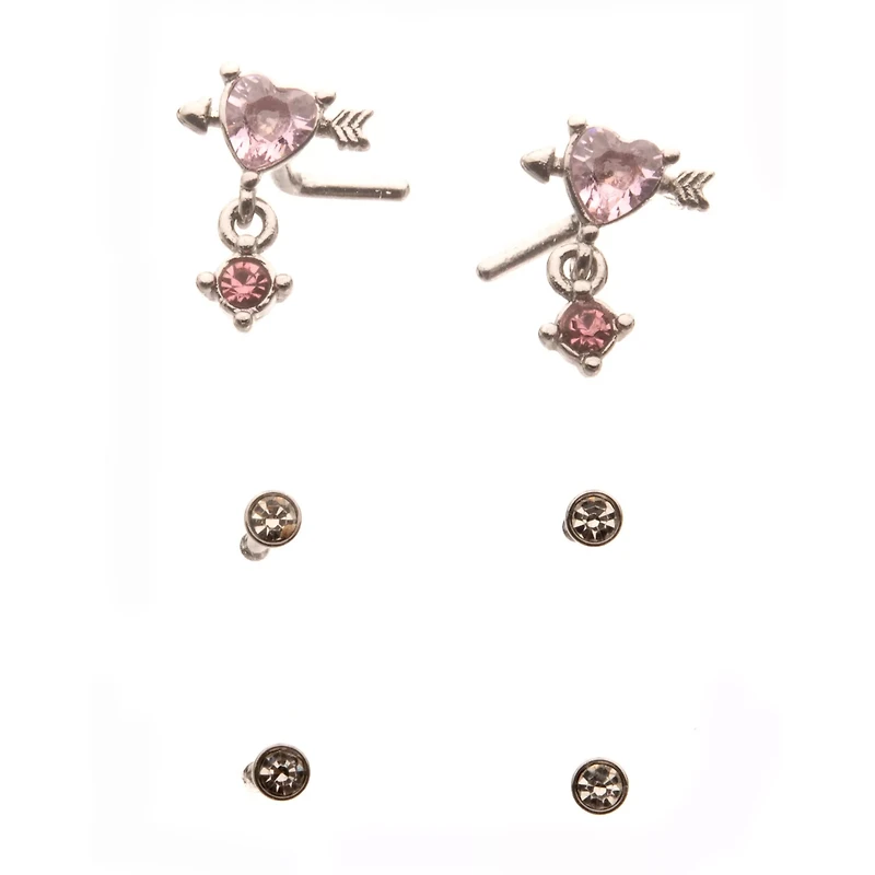 Multi-Pack Lovestruck Heart Dangle and Basic Nose Pins 6 Pack - 20 Gauge
