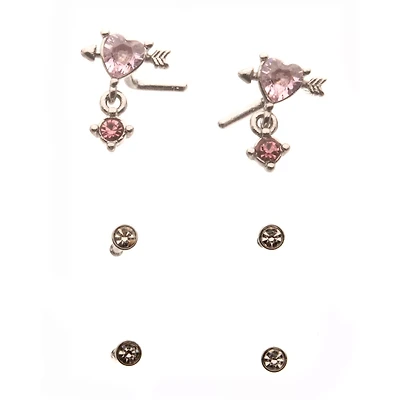 Multi-Pack Lovestruck Heart Dangle and Basic Nose Pins 6 Pack - 20 Gauge