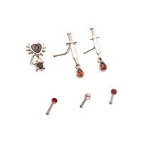 Multi-Pack Dangle Gem Heart Sword L-Bend and Basic Nose Pins 6 Pack - 20 Gauge