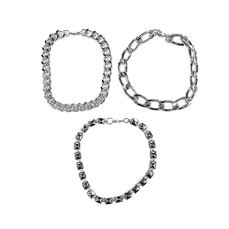 Multi-Pack Silvertone Curb Chain Link Bracelets - 3 Pack