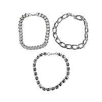 Multi-Pack Silvertone Curb Chain Link Bracelets - 3 Pack