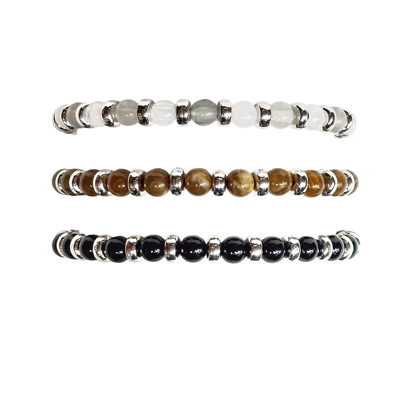 Multi-Pack Black White and Brown Beaded Bracelets - 3 Pack