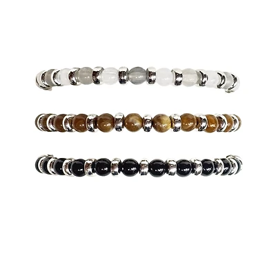 Multi-Pack Black White and Brown Beaded Bracelets - 3 Pack