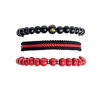 Multi-Pack Black and Red Beaded Cord Bracelets - 3 Pack