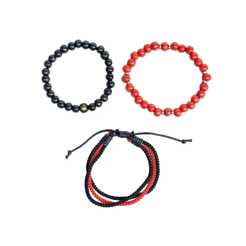 Multi-Pack Black and Red Beaded Cord Bracelets - 3 Pack