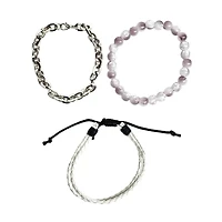 Multi-Pack White Beaded Cord and Chain Bracelets - 3 Pack