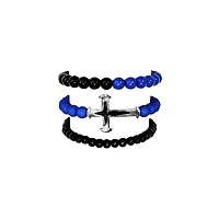 Multi-Pack Blue and Black Beaded and Cross Bracelets - 3 Pack