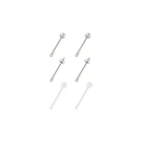 Multi-Pack Silvertone and Acrylic Retainer Nose Pins 6 Pack - 20 Gauge