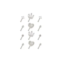 Multi-Pack Heart and Crown Nose Pins 12 Pack - 20 Gauge
