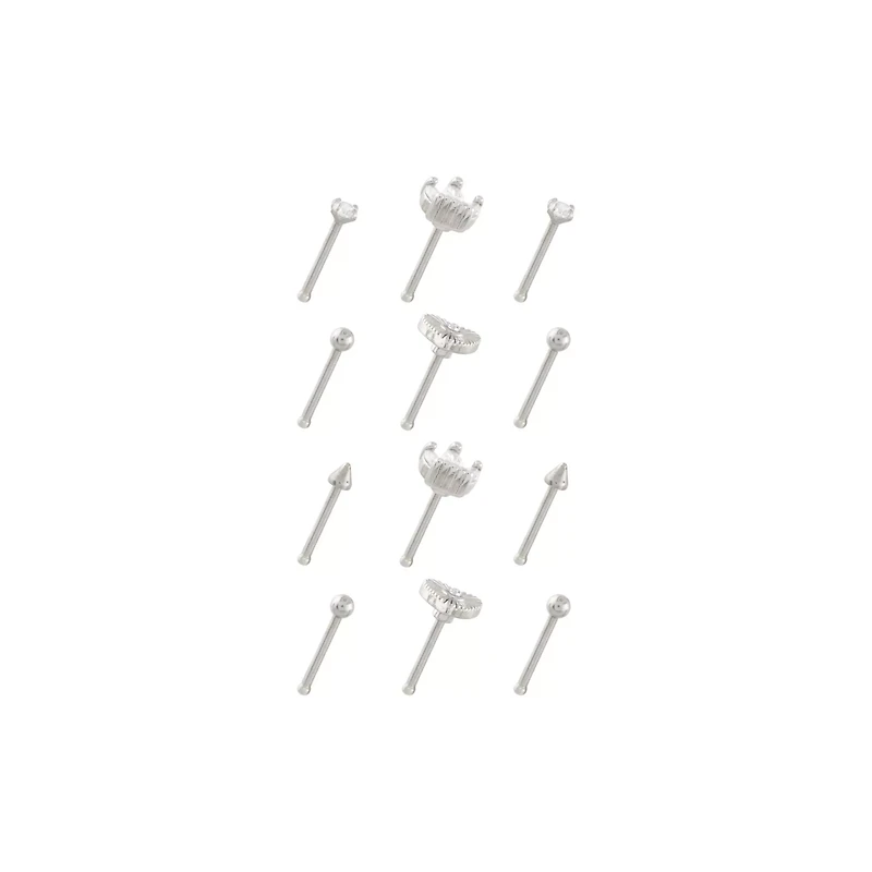 Multi-Pack Heart and Crown Nose Pins 12 Pack - 20 Gauge