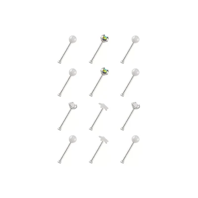 Multi-Pack Silvertone Star Prong Nose Pins 12 Pack - 20 Gauge