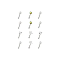 Multi-Pack Silvertone Star Prong Nose Pins 12 Pack - 20 Gauge